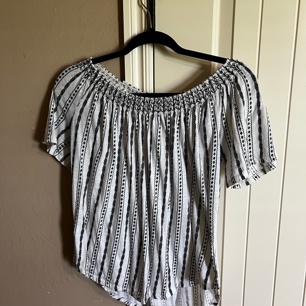 LOFT Black and White Off the Shoulder Blouse
